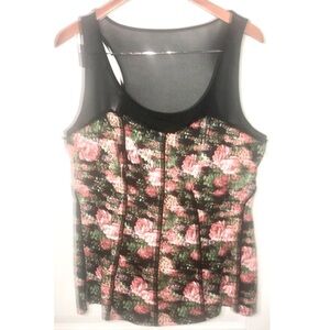 Pure Energy Tank top black with floral print sheer on top size 2